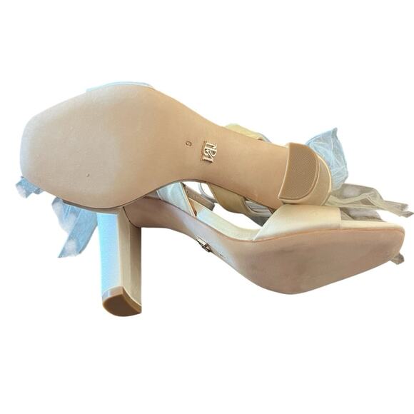 Badgley Mischka Kim Mesh Tulle Back  Bow Block Heel Wedding Ivory NEW Size 6 - Picture 9 of 10